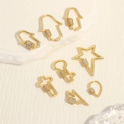 Simple Style Cross Palm Lightning Copper Plating Inlay Zircon 18k Gold Plated Charms