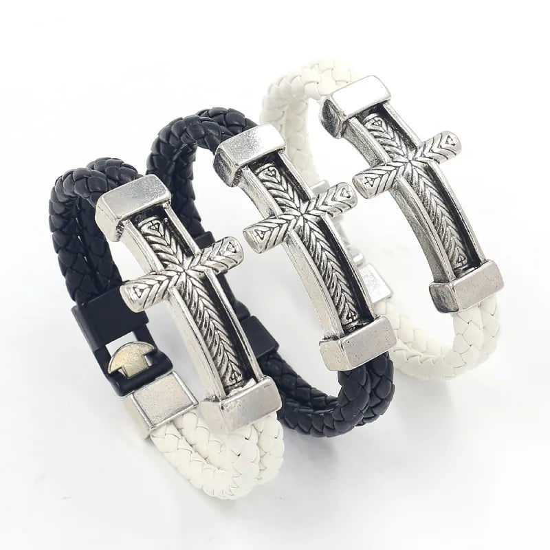 Simple Style Cross Pu Leather Alloy Men'S Bangle