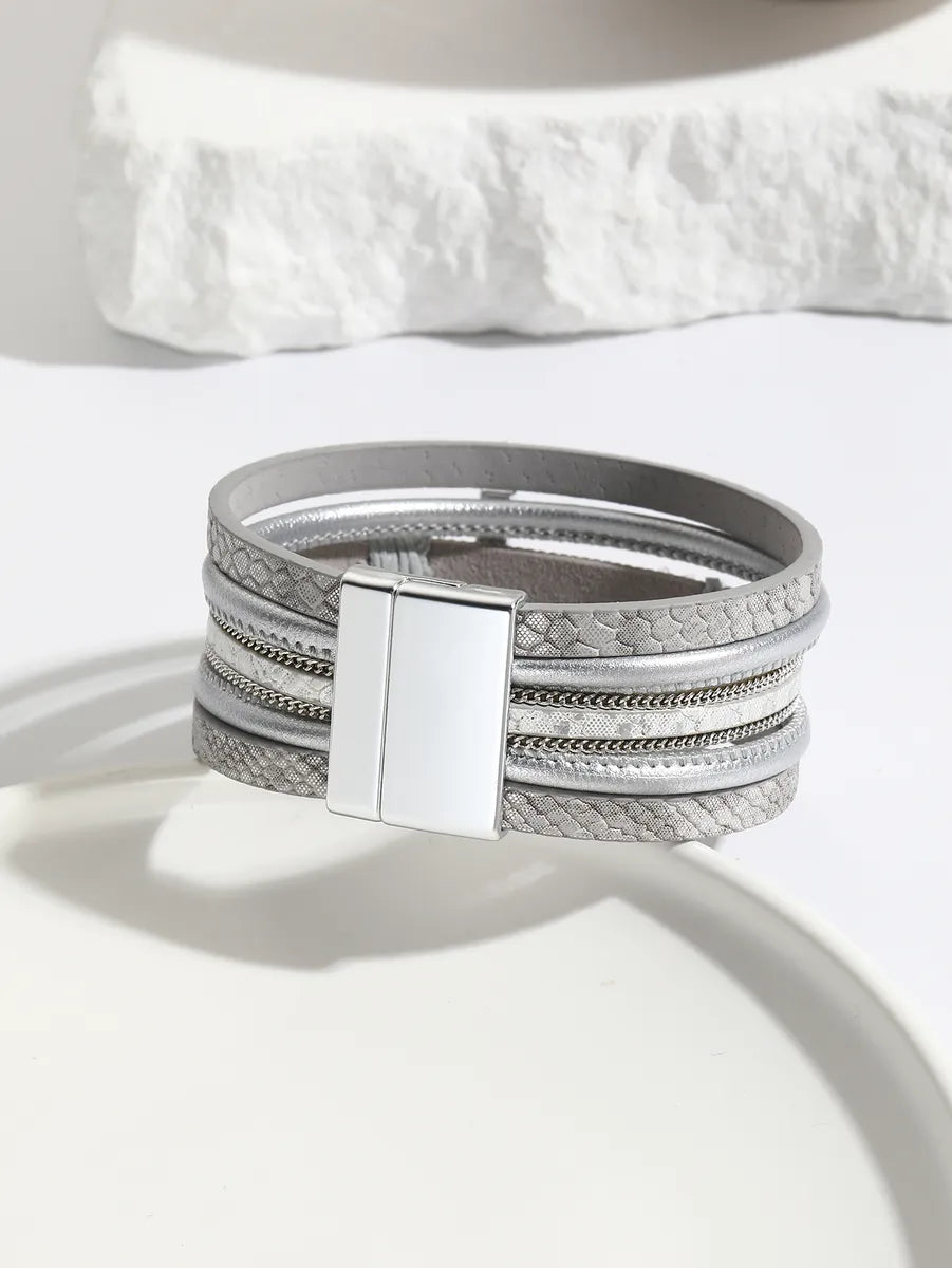 Simple Style Cross Pu Leather Knitting Women's Bangle