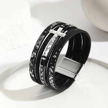 Simple Style Cross Pu Leather Knitting Women's Bangle