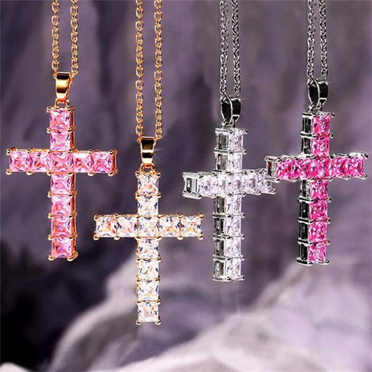 Simple Style Cross Alloy Inlay Rhinestones Women's Pendant Necklace