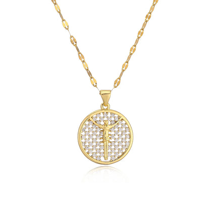 Simple Style Cross Round Heart Shape Stainless Steel Copper Plating Inlay Zircon 18k Gold Plated Pendant Necklace