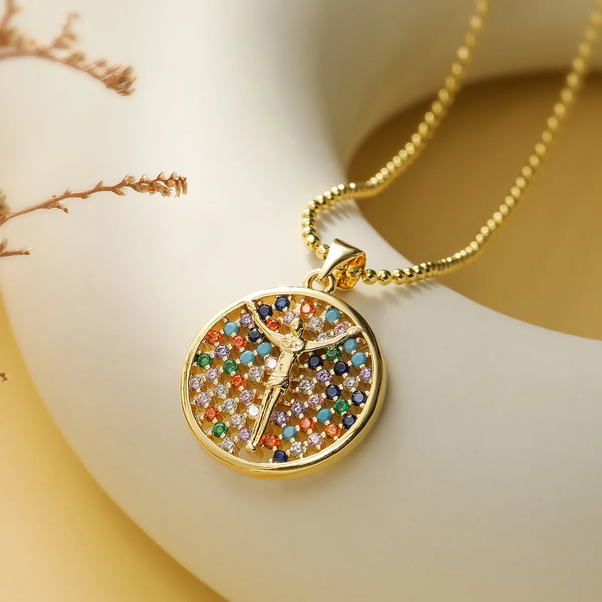 Simple Style Cross Round Heart Shape Stainless Steel Copper Plating Inlay Zircon 18k Gold Plated Pendant Necklace