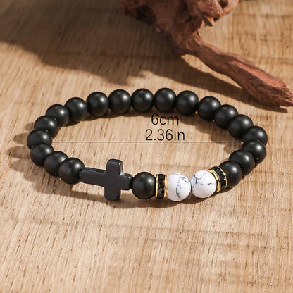 Simple Style Cross Round Mixed Materials Beaded Inlay Rhinestones Unisex Bracelets