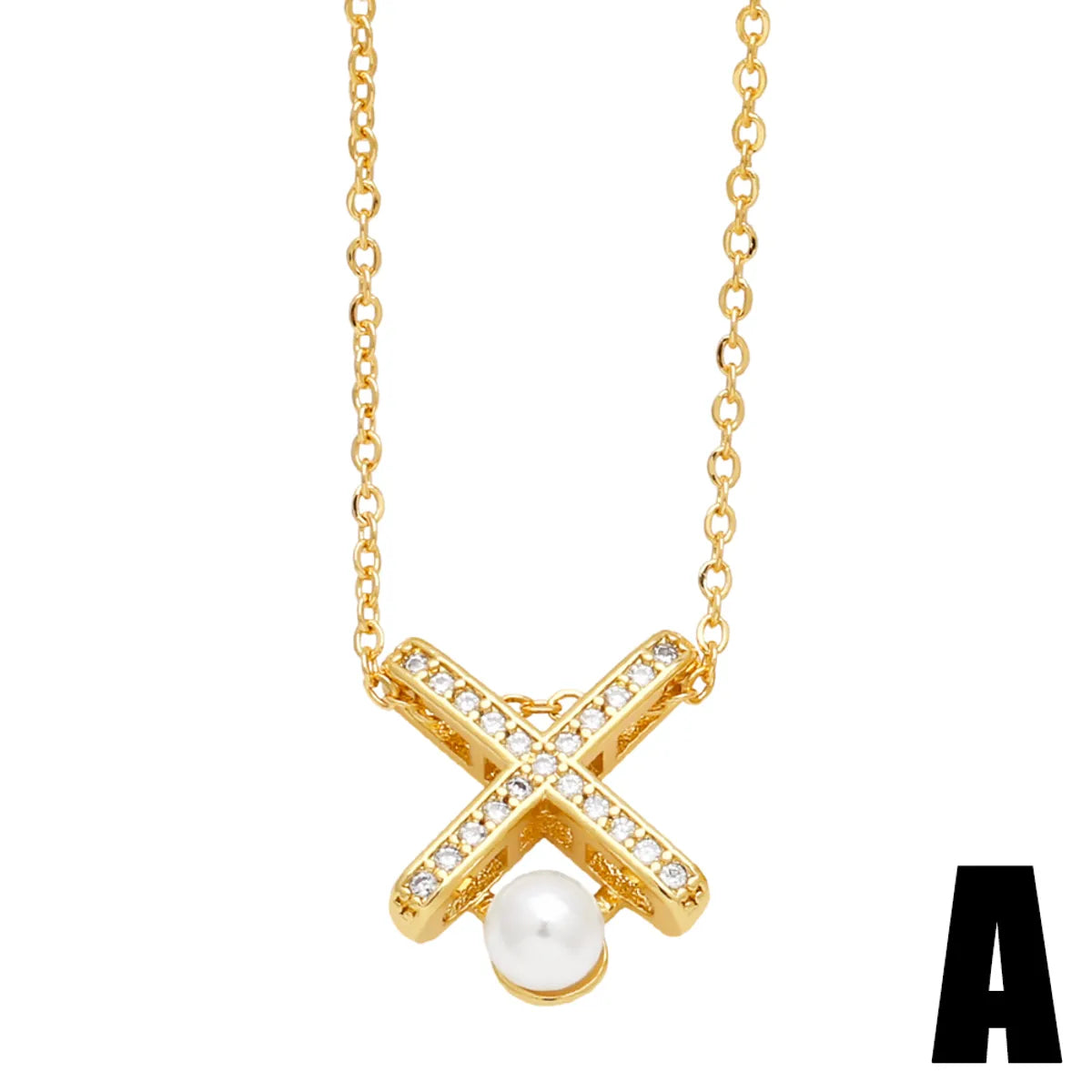 Simple Style Cross Shell Copper 18k Gold Plated Artificial Pearls Zircon Pendant Necklace In Bulk