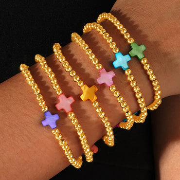 Simple Style Cross Shell Copper Wholesale Bracelets