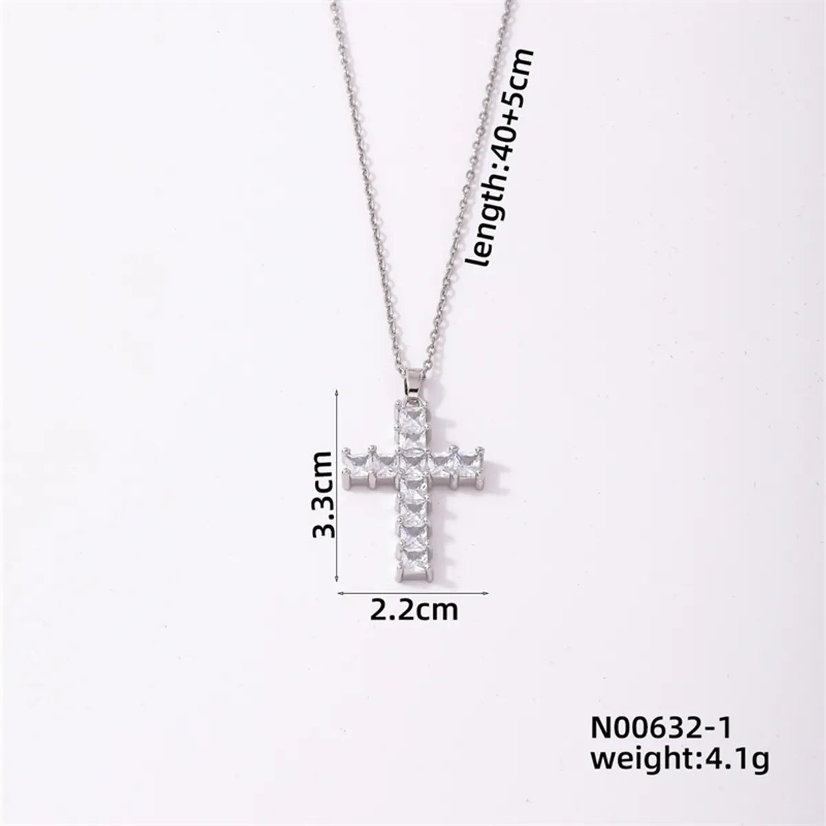 Simple Style Cross Stainless Steel Copper Plating Inlay Zircon Silver Plated Pendant Necklace