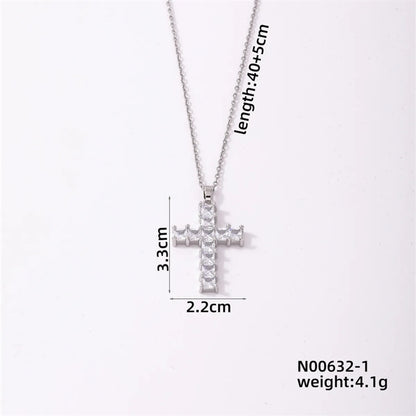 Simple Style Cross Stainless Steel Copper Plating Inlay Zircon Silver Plated Pendant Necklace