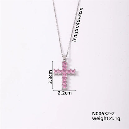 Simple Style Cross Stainless Steel Copper Plating Inlay Zircon Silver Plated Pendant Necklace