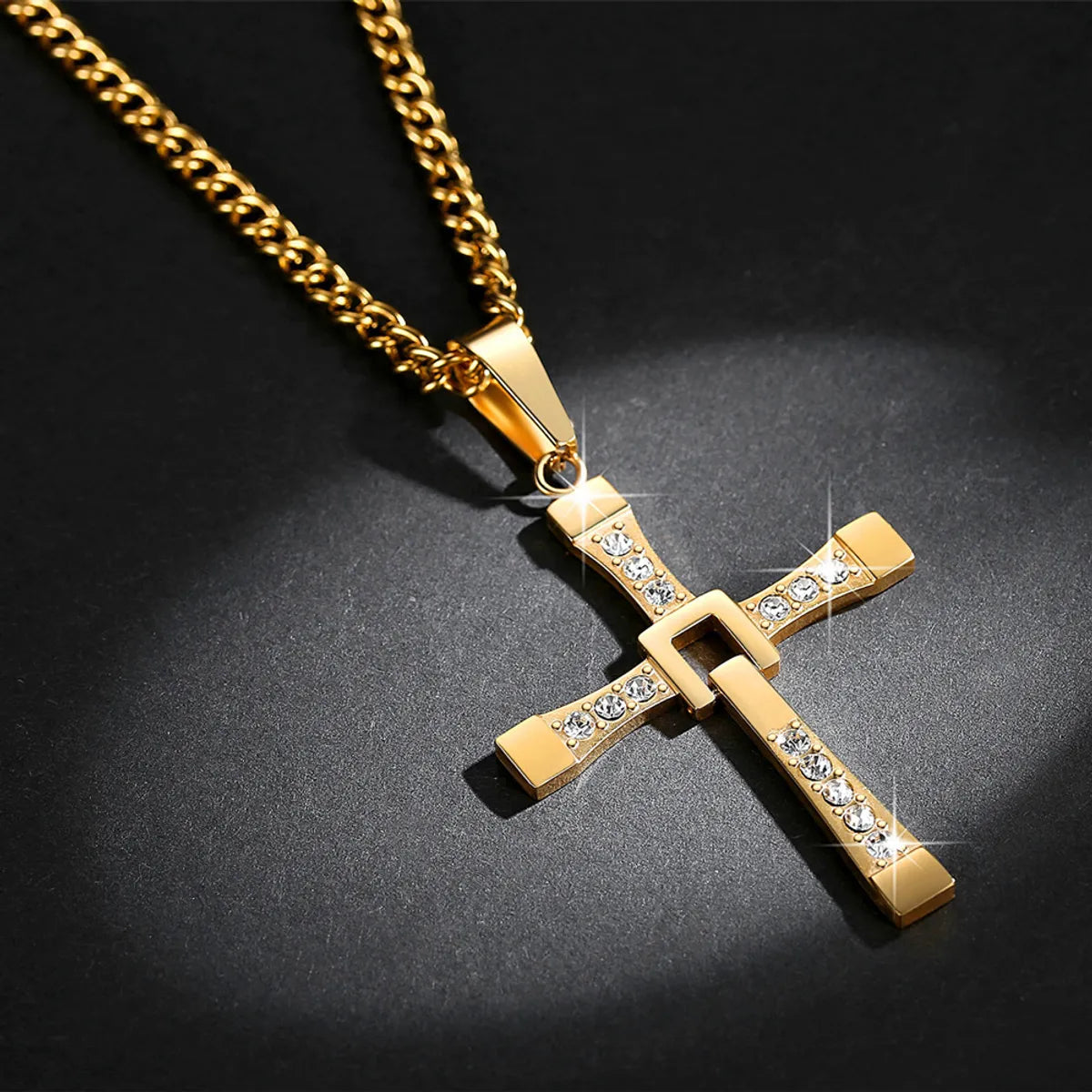 Simple Style Cross Stainless Steel Inlay Zircon Pendant Necklace