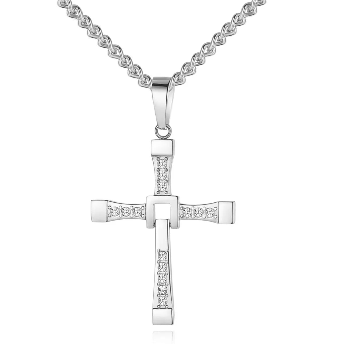 Simple Style Cross Stainless Steel Inlay Zircon Pendant Necklace