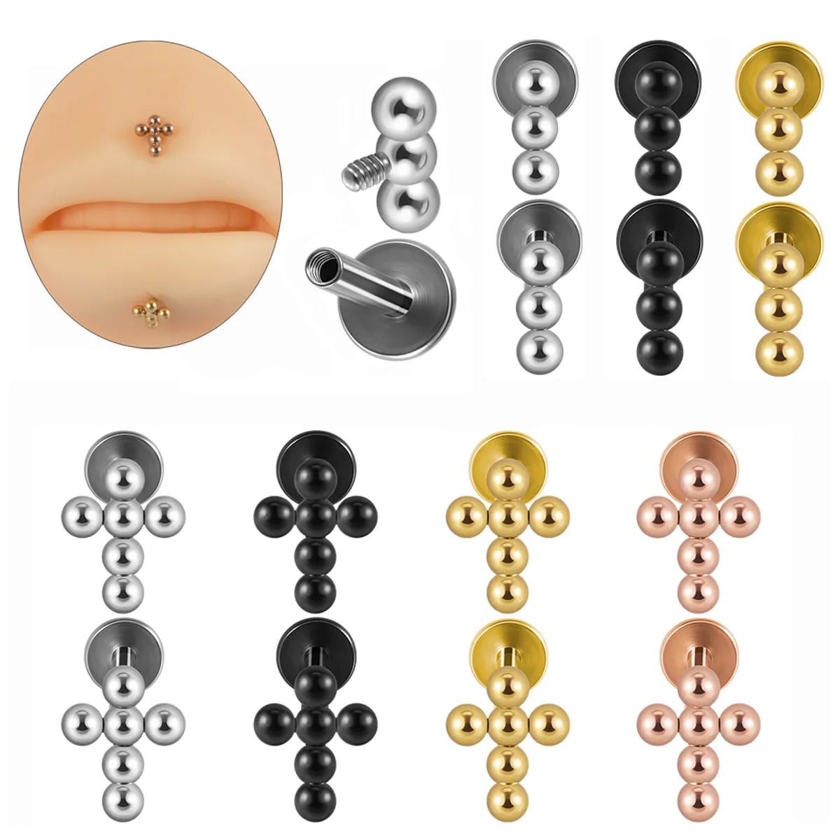 Simple Style Cross Stainless Steel Lip Stud Ear Studs In Bulk