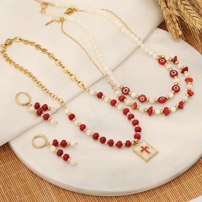 Simple Style Cross Stainless Steel Natural Stone Beaded Jewelry Set