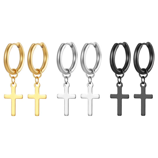 1 Pair Simple Style Cross Plating 201 Stainless Steel 18K Gold Plated Dangling Earrings