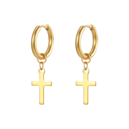 1 Pair Simple Style Cross Plating 201 Stainless Steel 18K Gold Plated Dangling Earrings