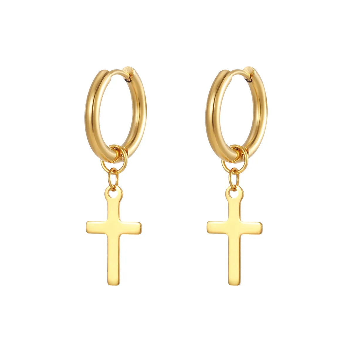 1 Pair Simple Style Cross Plating 201 Stainless Steel 18K Gold Plated Dangling Earrings