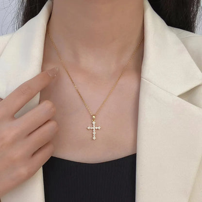 Simple Style Cross Stainless Steel Plating Inlay Zircon 18k Gold Plated Silver Plated Pendant Necklace