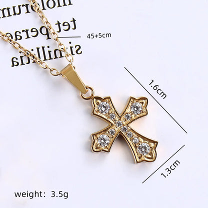 Simple Style Cross Stainless Steel Plating Inlay Zircon Gold Plated Pendant Necklace