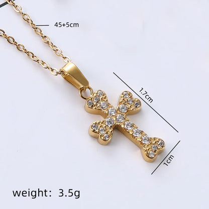 Simple Style Cross Stainless Steel Plating Inlay Zircon Gold Plated Pendant Necklace