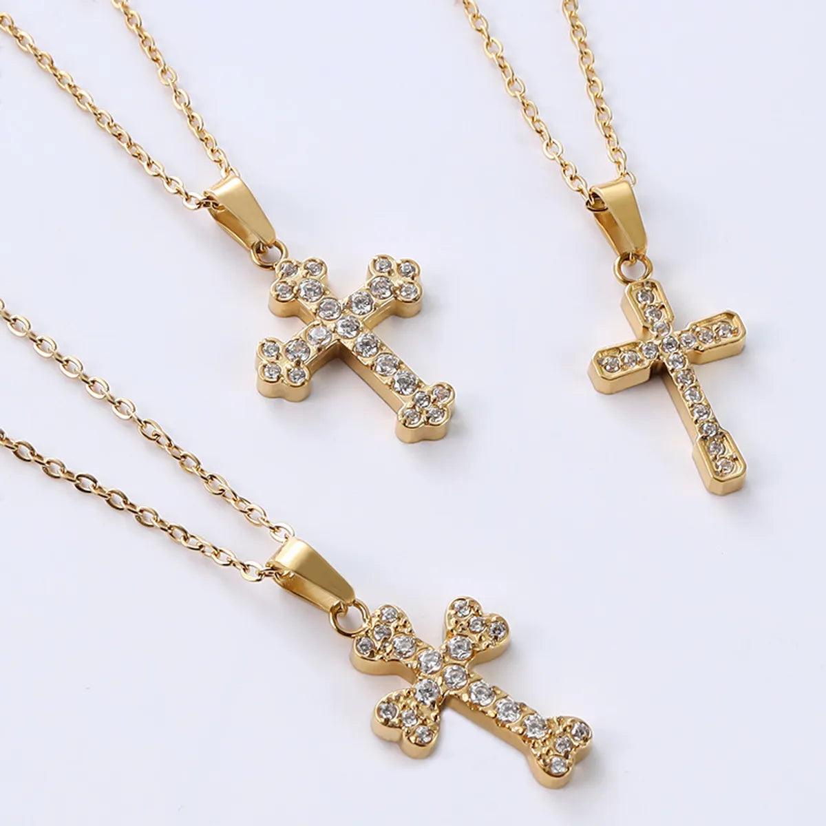 Simple Style Cross Stainless Steel Plating Inlay Zircon Gold Plated Pendant Necklace