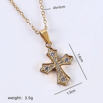 Simple Style Cross Stainless Steel Plating Inlay Zircon Gold Plated Pendant Necklace