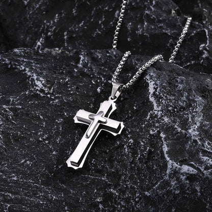 Simple Style Cross Stainless Steel Plating Three-dimensional 18k Gold Plated Men's Pendant Necklace