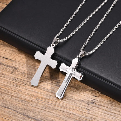 Simple Style Cross Stainless Steel Plating Three-dimensional 18k Gold Plated Men's Pendant Necklace