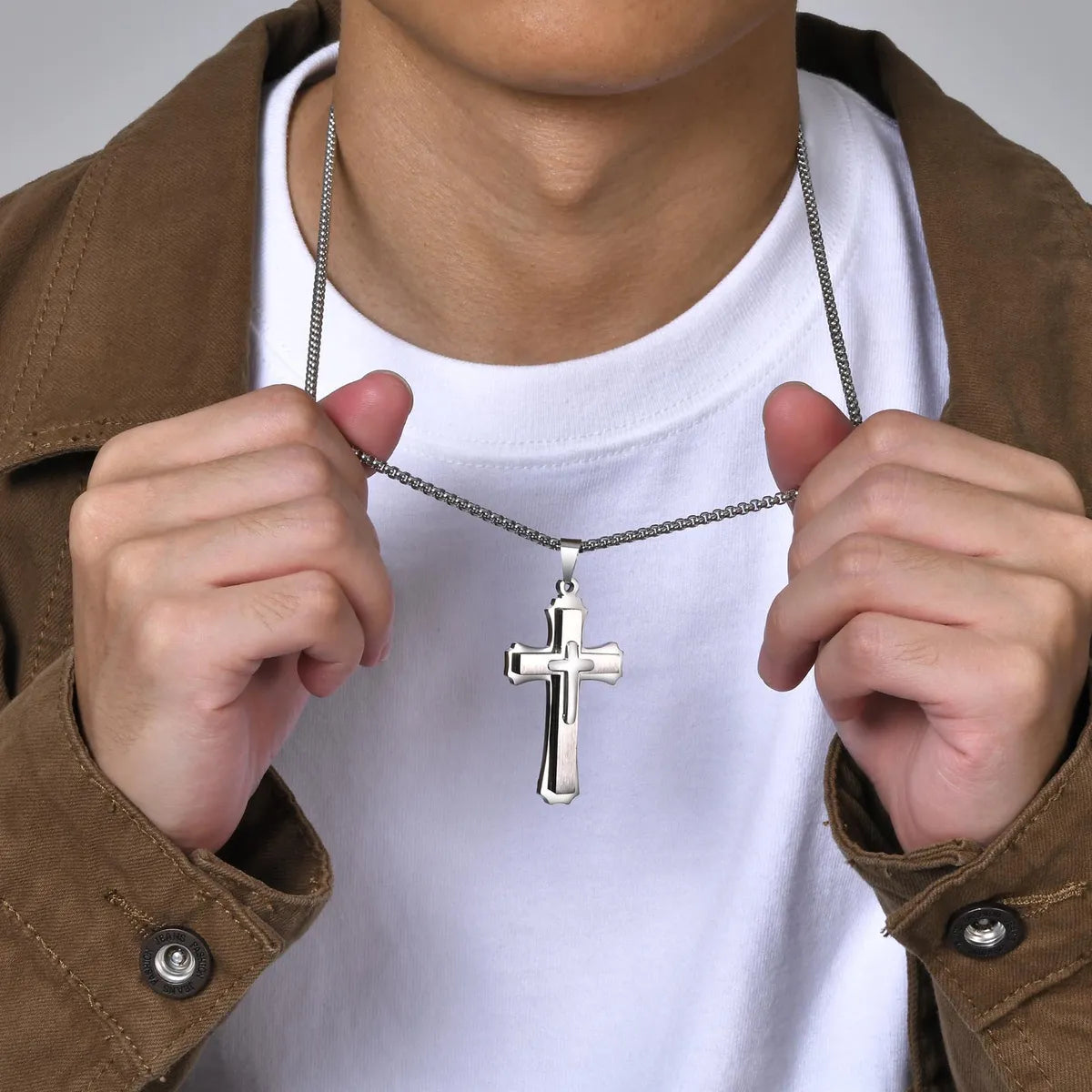 Simple Style Cross Stainless Steel Plating Three-dimensional 18k Gold Plated Men's Pendant Necklace