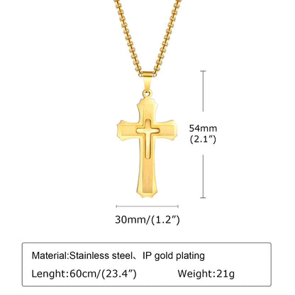 Simple Style Cross Stainless Steel Plating Three-dimensional 18k Gold Plated Men's Pendant Necklace