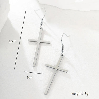 1 Pair Simple Style Cross Plating Stainless Steel Zircon 18k Gold Plated Silver Plated Ear Hook