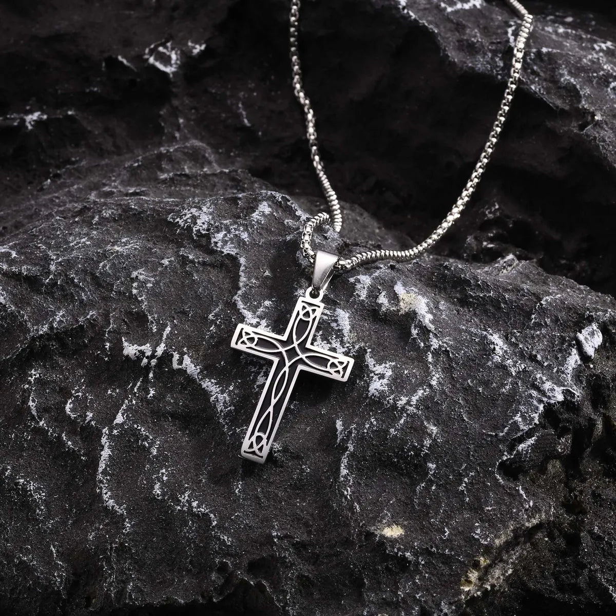 Simple Style Cross Stainless Steel Stoving Varnish Pendant Necklace