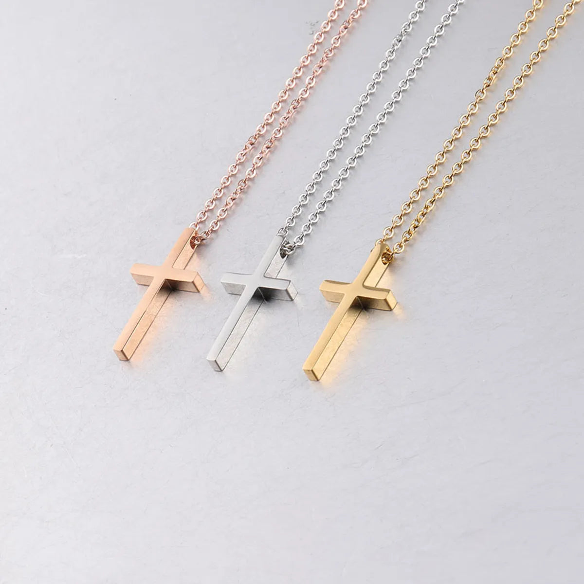 Simple Style Cross Stainless Steel Titanium Steel Plating 18k Gold Plated Rose Gold Plated Pendant Necklace