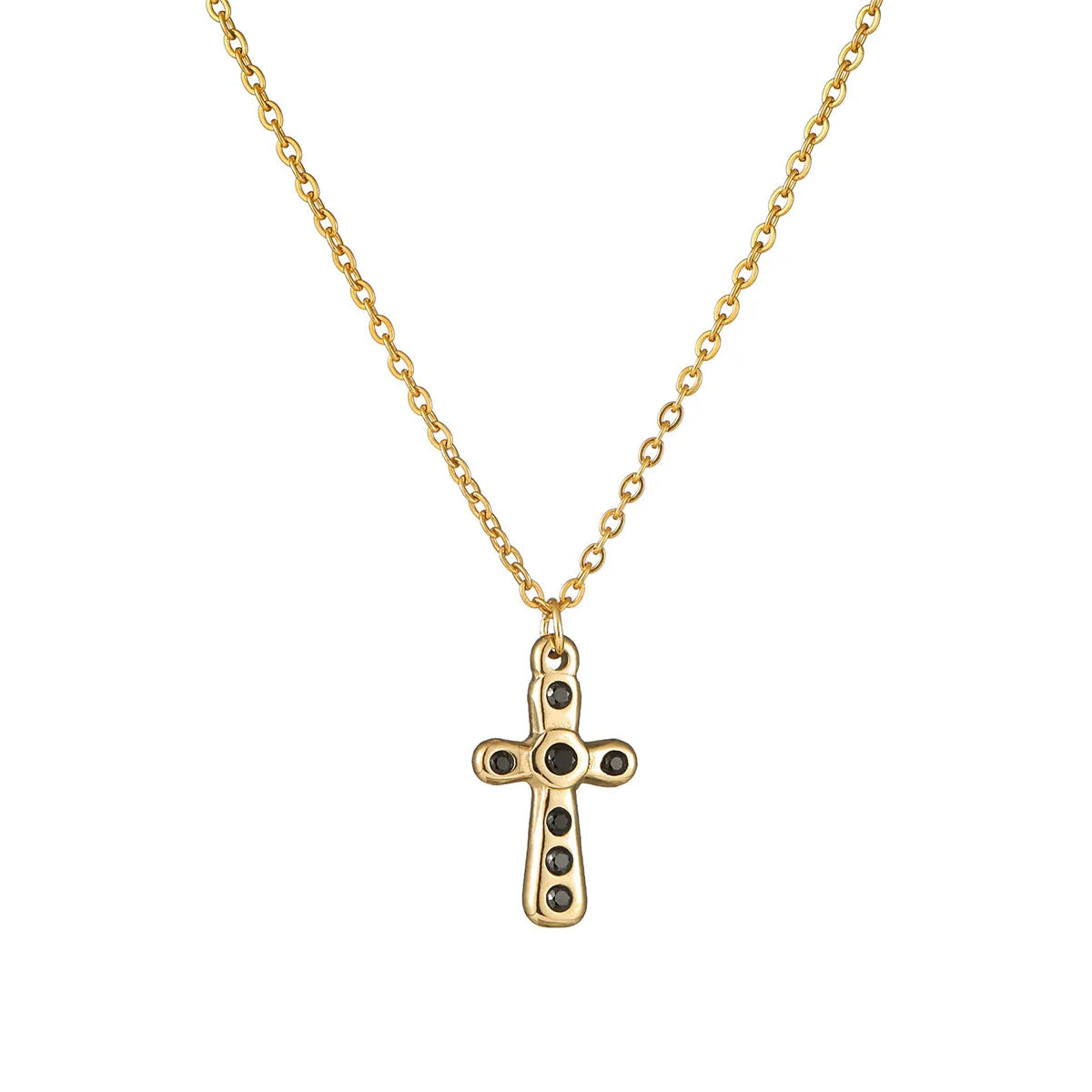 Simple Style Cross Stainless Steel Titanium Steel Plating Inlay Artificial Gemstones Pendant Necklace