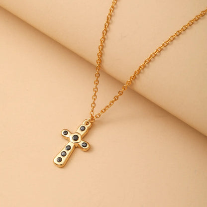 Simple Style Cross Stainless Steel Titanium Steel Plating Inlay Artificial Gemstones Pendant Necklace