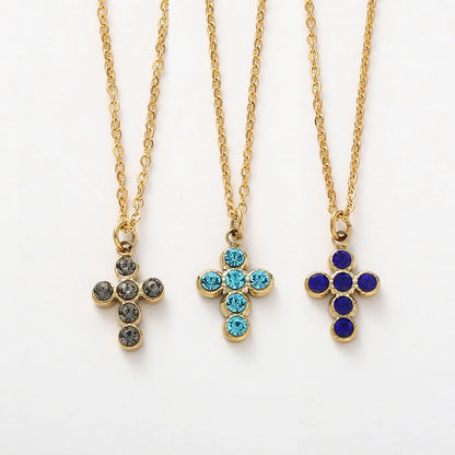 Simple Style Cross Stainless Steel Titanium Steel Plating Inlay Rhinestones Pendant Necklace 1 Piece