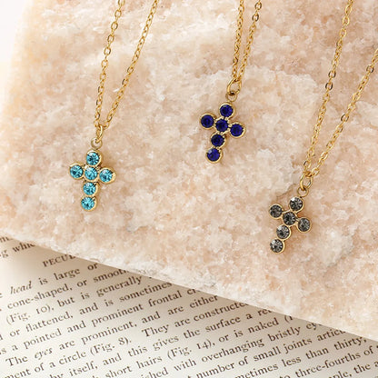 Simple Style Cross Stainless Steel Titanium Steel Plating Inlay Rhinestones Pendant Necklace 1 Piece