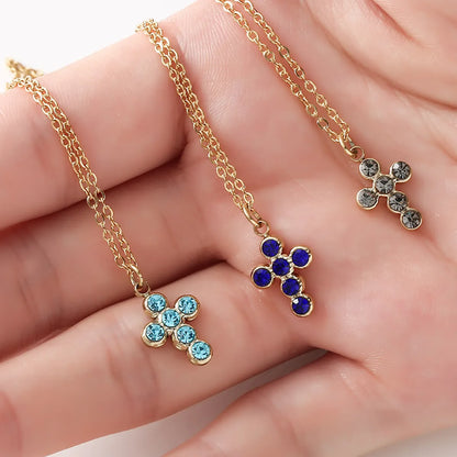 Simple Style Cross Stainless Steel Titanium Steel Plating Inlay Rhinestones Pendant Necklace 1 Piece