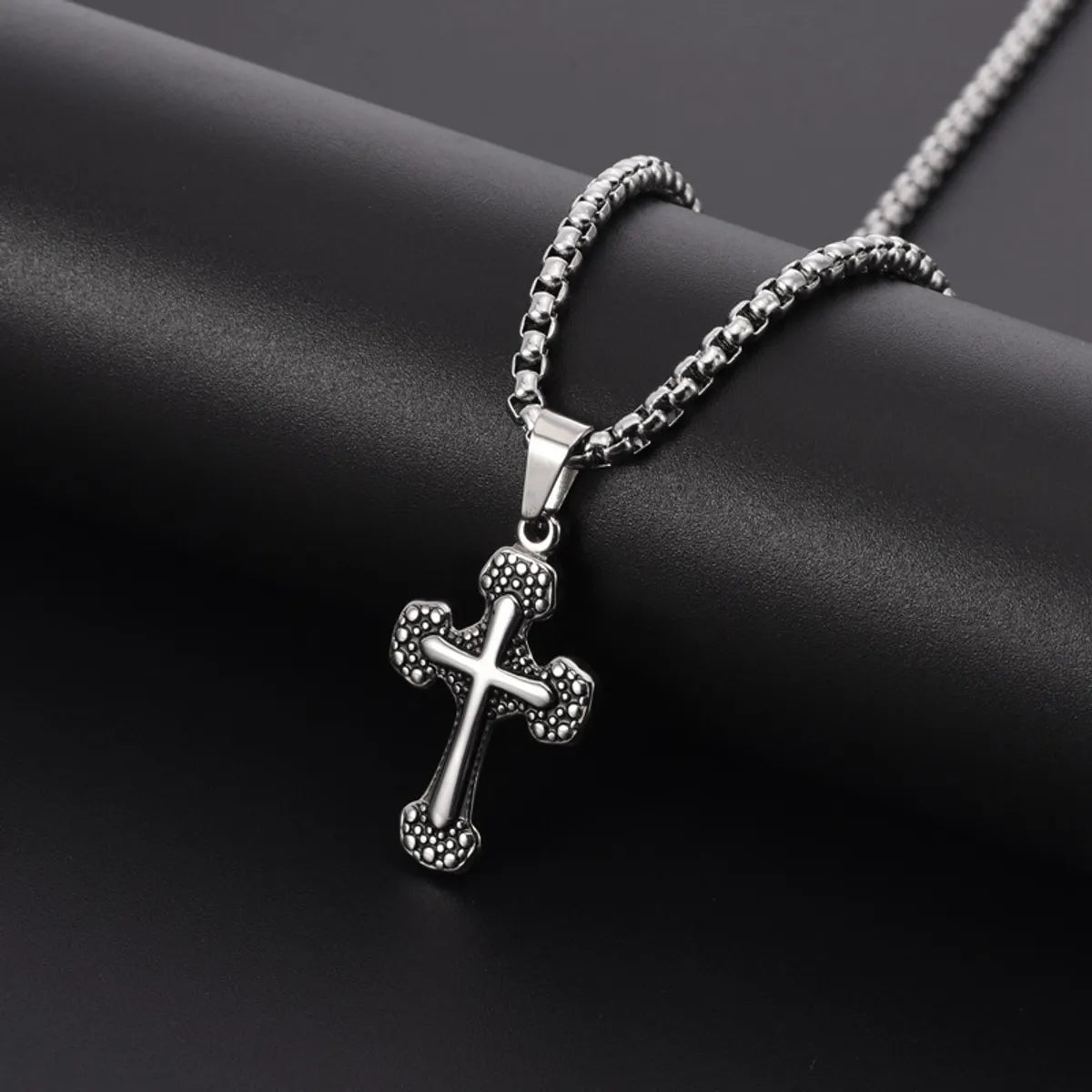 Simple Style Cross Stainless Steel Titanium Steel Polishing Men'S Pendant Necklace