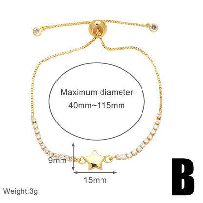 Simple Style Cross Star Heart Shape Copper Plating Inlay Zircon 18k Gold Plated Bracelets