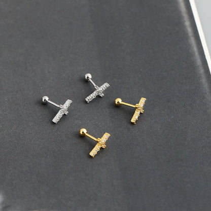 Simple Style Cross Sterling Silver Inlay Zircon Ear Studs 1 Pair