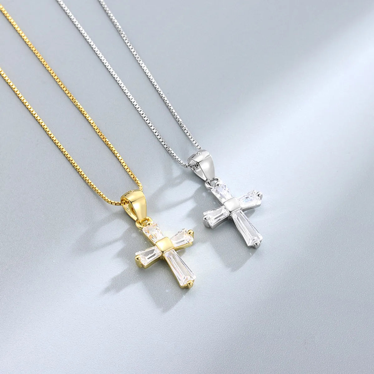 Simple Style Cross Sterling Silver Inlay Zircon Pendant Necklace