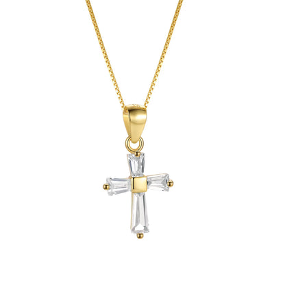 Simple Style Cross Sterling Silver Inlay Zircon Pendant Necklace