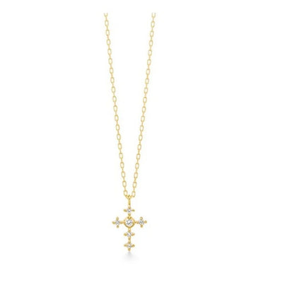 Simple Style Cross Sterling Silver Inlay Zircon Pendant Necklace