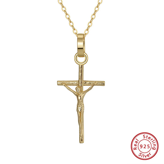 Simple Style Cross Sterling Silver Plating 14k Gold Plated Silver Plated Pendant Necklace