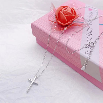 Simple Style Cross Sterling Silver Plating Pendant Necklace