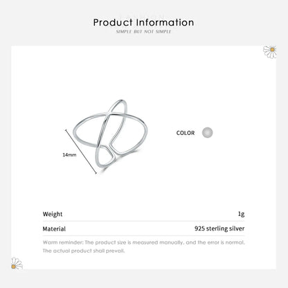 Simple Style Cross Sterling Silver Plating Rhodium Plated Open Ring