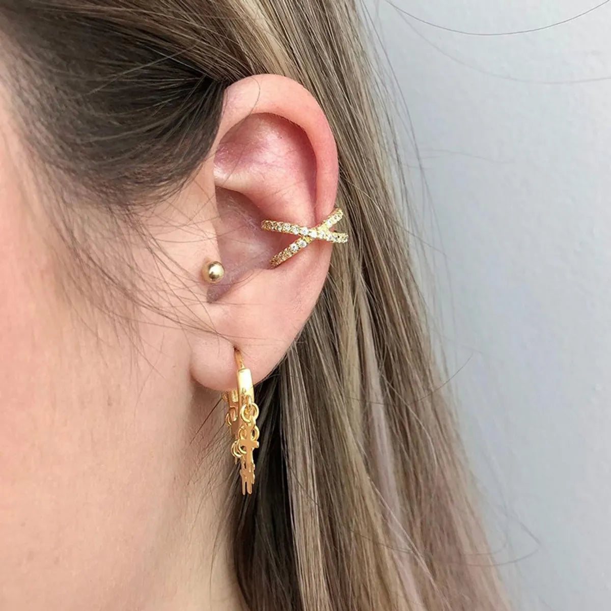 Simple Style Cross Tassel Ear Buckle Copper Earrings