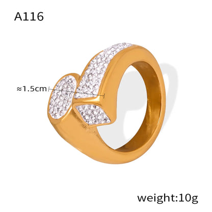 Simple Style Cross Titanium Steel 18K Gold Plated Rhinestones Rings In Bulk