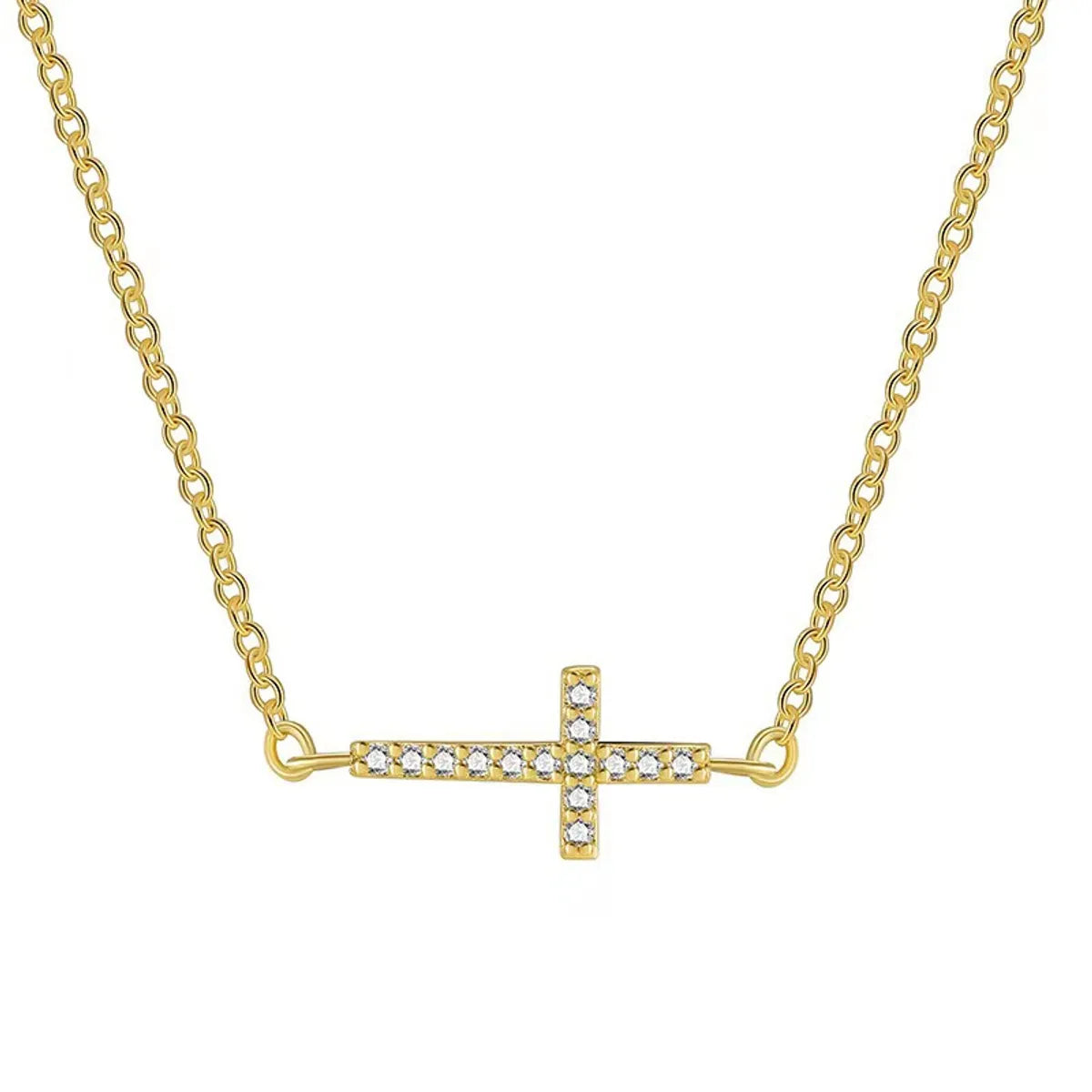 Simple Style Cross Titanium Steel Copper Inlay Zircon Pendant Necklace