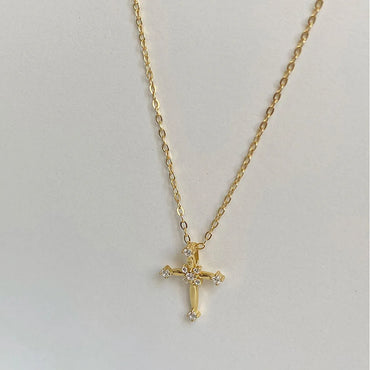 Simple Style Cross Titanium Steel Copper Zircon Pendant Necklace In Bulk